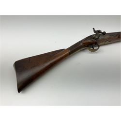Early 19th century 15-bore flintlock converted to percussion cap fowling piece, the lock stamped T. Richards, walnut half stock with brass fittings including trigger guard with pineapple finial and 91cm barrel with ramrod under L129cm overall