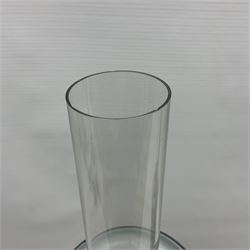 William H Honey polished brass adjustable student's oil lamp, with green glass shade, H60cm