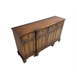 Reprodux Bevan Funnell - mahogany breakfront sideboard, fitted with four drawers, above four cupboards, on bracket feet