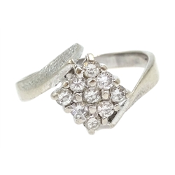  18ct white gold diamond, square cluster crossover ring, Birmingham 1973  