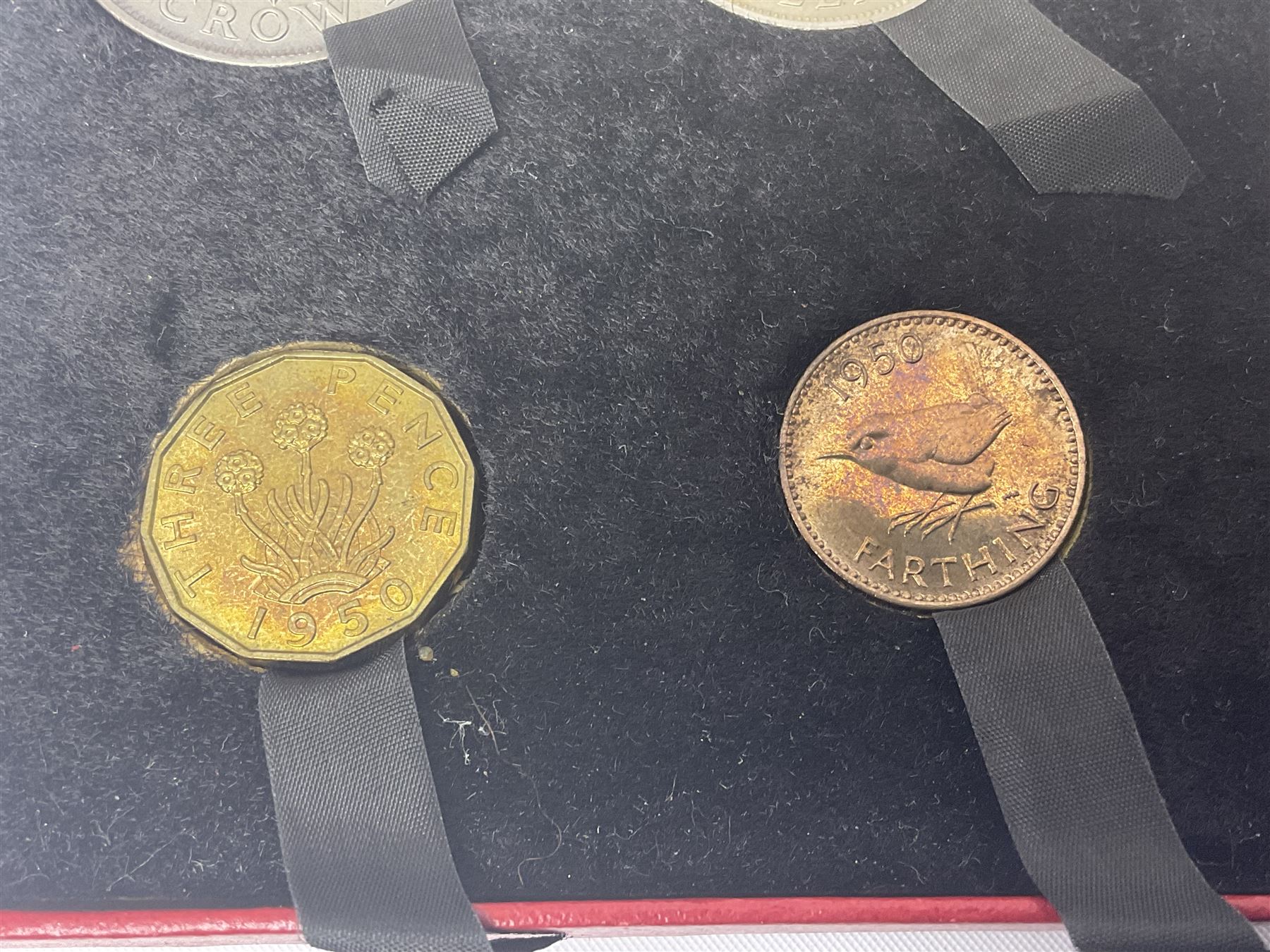 King George VI 1950 nine coin proof set, in Royal Mint red card box