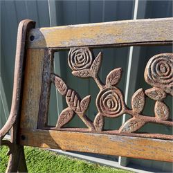 Cast iron an wood slat bench with rose design back rest  - THIS LOT IS TO BE COLLECTED BY APPOINTMENT FROM DUGGLEBY STORAGE, GREAT HILL, EASTFIELD, SCARBOROUGH, YO11 3TX