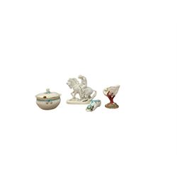W H Goss Parian figure of Lady Godiva, together with Marmalade dish and cover, shoe and shell vase