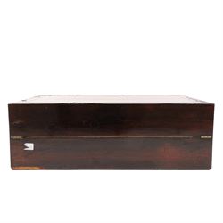 Rosewood writing slope, with brass inlaid decoration, the lid opening to reveal a purple writing slope, H17cm, L51cm