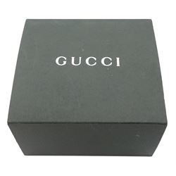 Gucci stainless steel quartz wristwatch model No. 7900 L, on leather strap, boxed with papers and receipt dated 2001