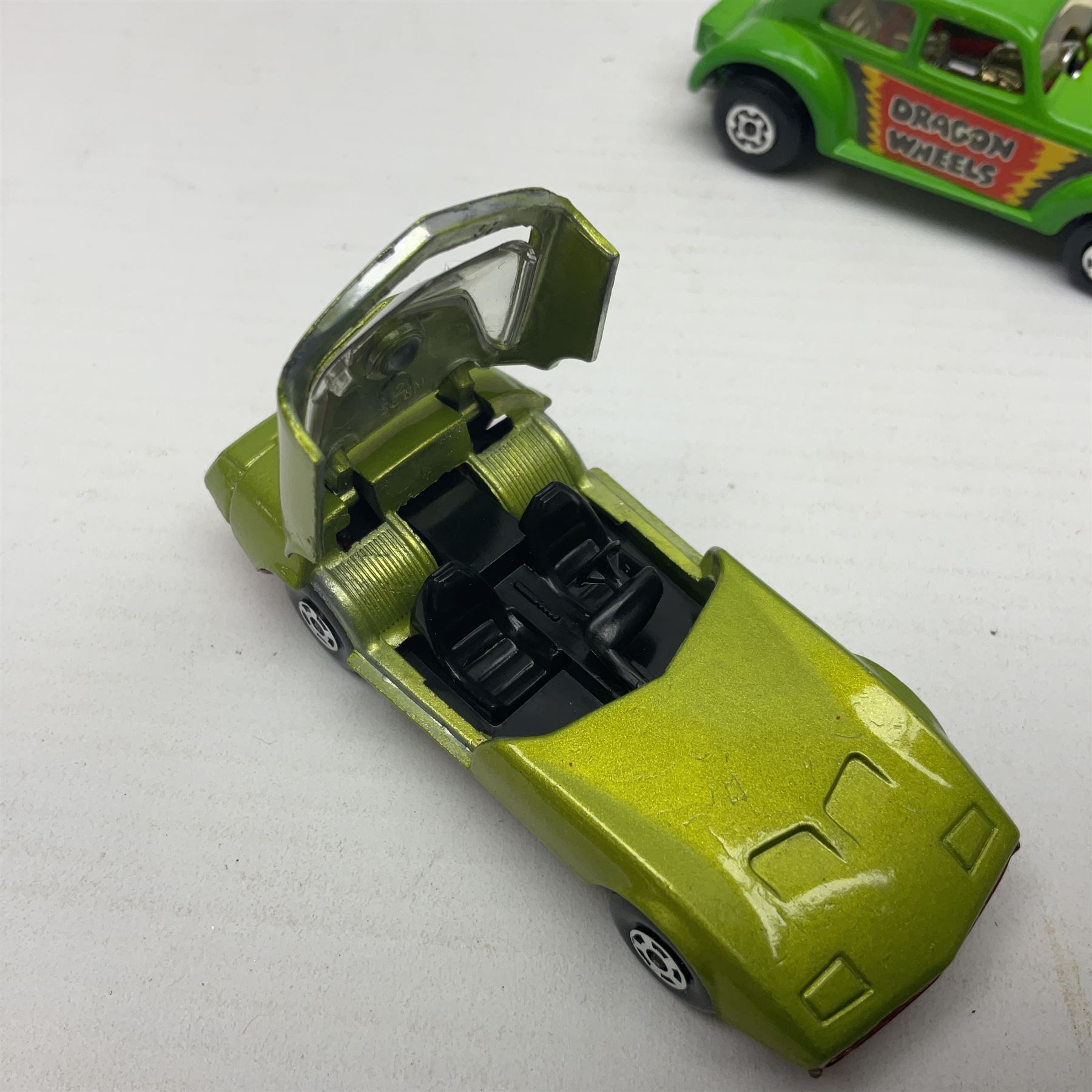 Matchbox 1-75 Series 'Superfast' ex-shop stock - eight models ccomprising 30d Beach Buggy, 41d Siva Spyder, 43d Dragon Wheels, 44d Boss Mustang, 45c Ford Group 6, 51d Citroen S.M., 52c Dodge Charger Mk.III and 75c Alfa Carabo in 39d Clipper box; all boxed (8)