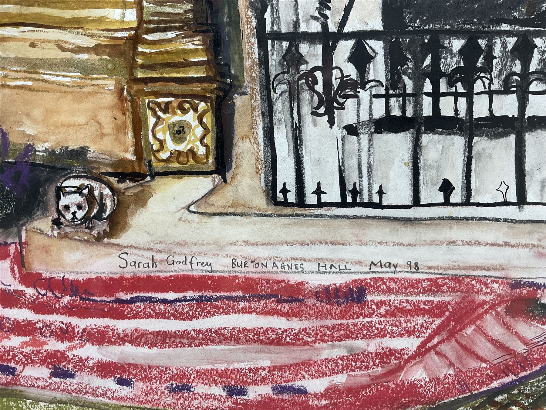 Sarah Godfrey (British 20th Century): 'Burton Agnes Hall' Driffield, mixed media signed titled and dated '98, 60cm x 89cm