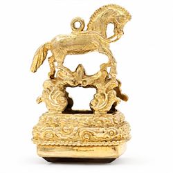 9ct gold smokey quartz horse pendant / fob, hallmarked