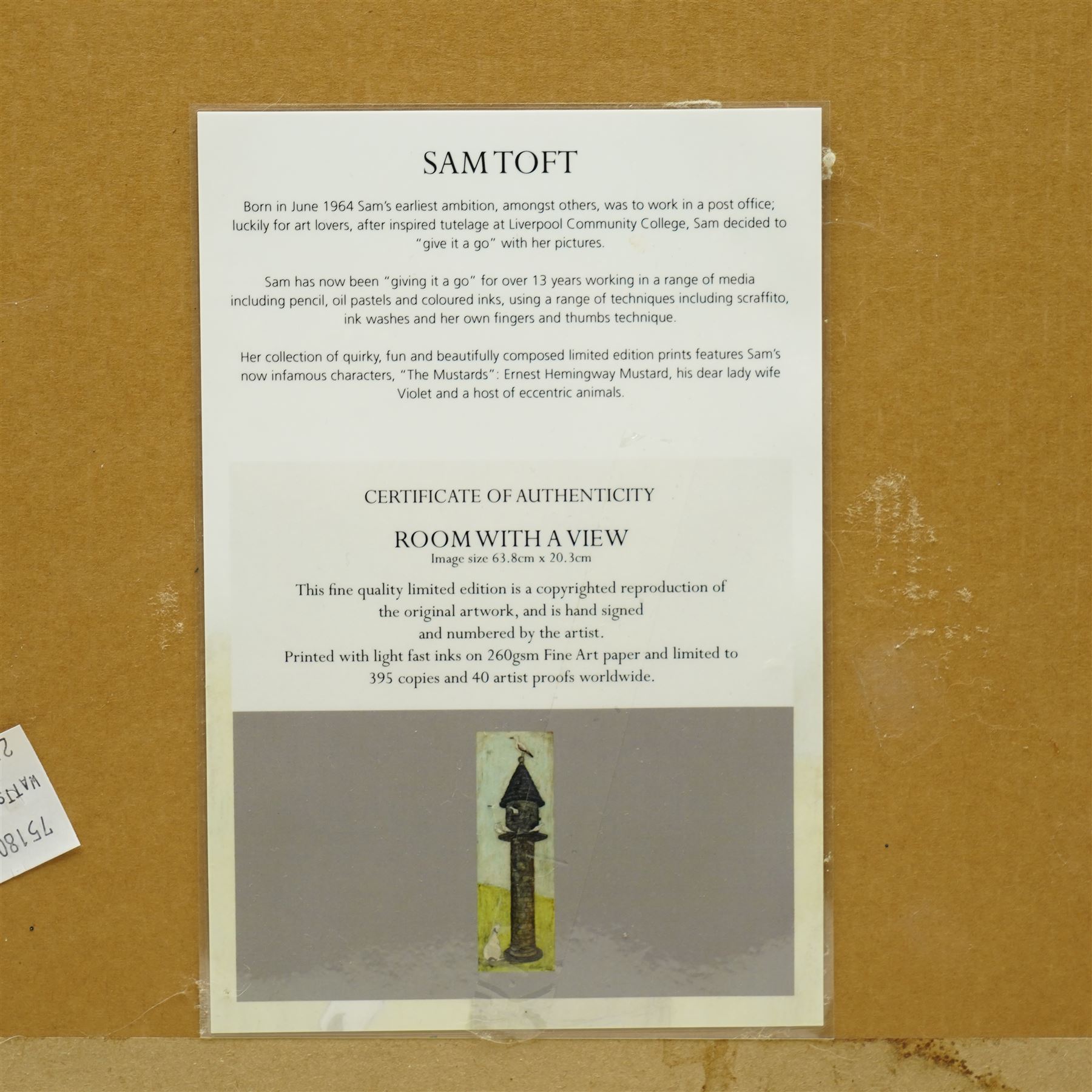 Sam Toft (British 1964-): 'Room with a View' 'Tea for Two' 'On the Edge of the Sand' and 'A Penny for your Thoughts', set five colour prints, two limited edition signed and titled in pencil max 34cm x 86cm (5)