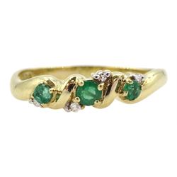 9ct gold emerald and diamond ring, hallmarked