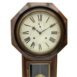 Ansonia 'Long Drop' wall clock in a mahogany and ebonised case c1900, with an octagonal wooden bezel and 12