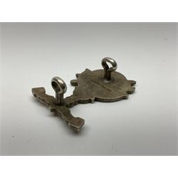 Popski's Private Army sterling silver cap badge; and two silver sweetheart brooches for Highland Light Infantry as a rifle and silver gilt Glengarry badge and Army Service Corps with blue enamel; and another silver badge (4)