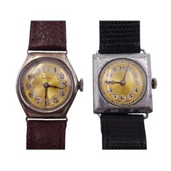 Early 20th century Rolex manual wind stainless steel wristwatch, gilt dial with Arabic numerals and a Rolco manual wind silver wristwatch, London import mark 1931