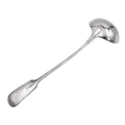 Late Victorian silver Fiddle thread pattern soup ladle, hallmarked Mappin & Webb Ltd, Sheffield 1898, 9.60 ozt (298.6 grams)