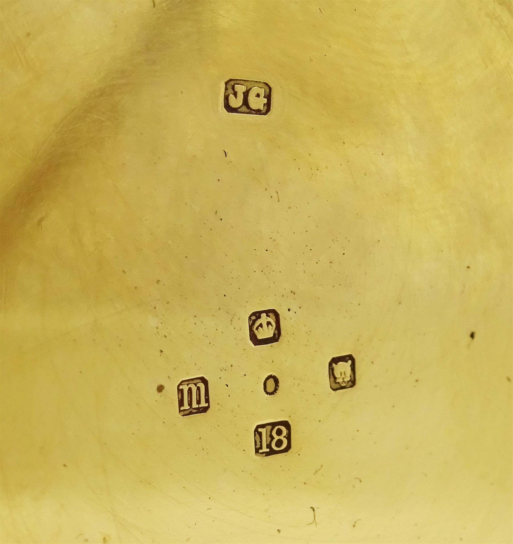 Edwardian 18ct gold half hunter keyless lever presentation pocket watch by Manoah Rhodes & Sons, Bradford, No. 16317, white enamel dial with Arabic hour markers and subsidiary seconds dial, back case monogrammed with initials, markers mark JG, London 1907, in original silk and velvet lined case