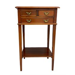 Georgian design mahogany lamp table, fitted with three small drawers, with under-tier