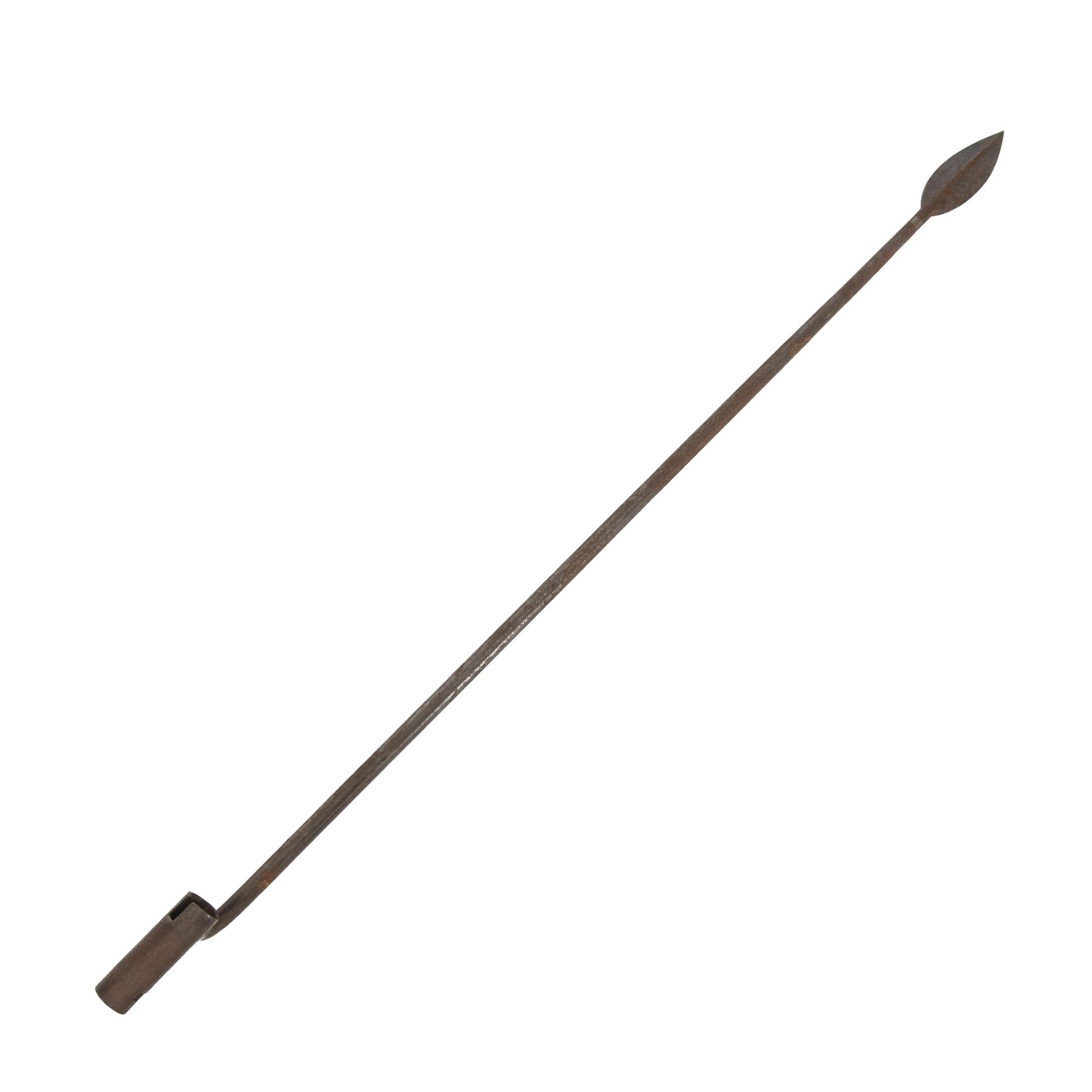 Spear tipped rifle bayonet, slot to the socket collar and a long cylindrical shaft finishing with a spear head point, overall L76cm