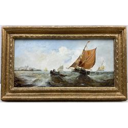 George Knight (British fl.1872-1892): Fishing off the Yorkshire Coast, oil on canvas signed 19cm x 39cm
