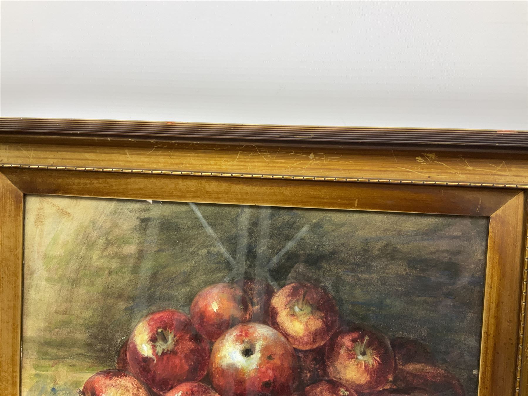 M Grieve (British 20th century): Still Life of Apples and Still Life of Mixed Fruit, pair pastel and watercolours signed 30cm x 45cm (2)