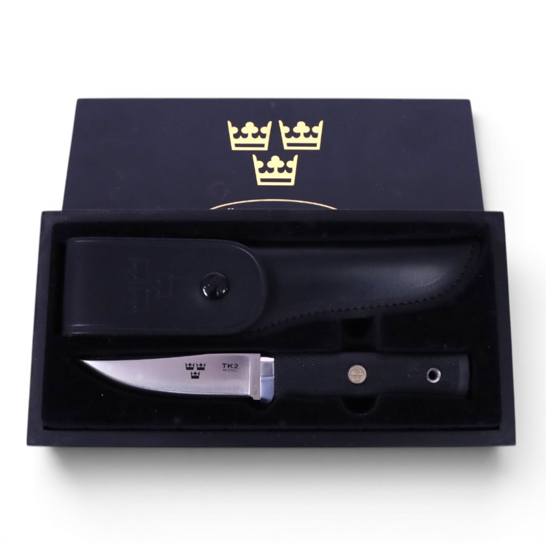 Fallkniven TK2 3G Steel hunting knife, with leather sheath, in presentation box, cased, knife length 21cm 