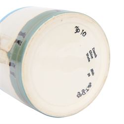 Dennis Chinaworks jar and cover, the body decorated with sheep, with a blue lid, impressed and painted marks beneath, H10cm