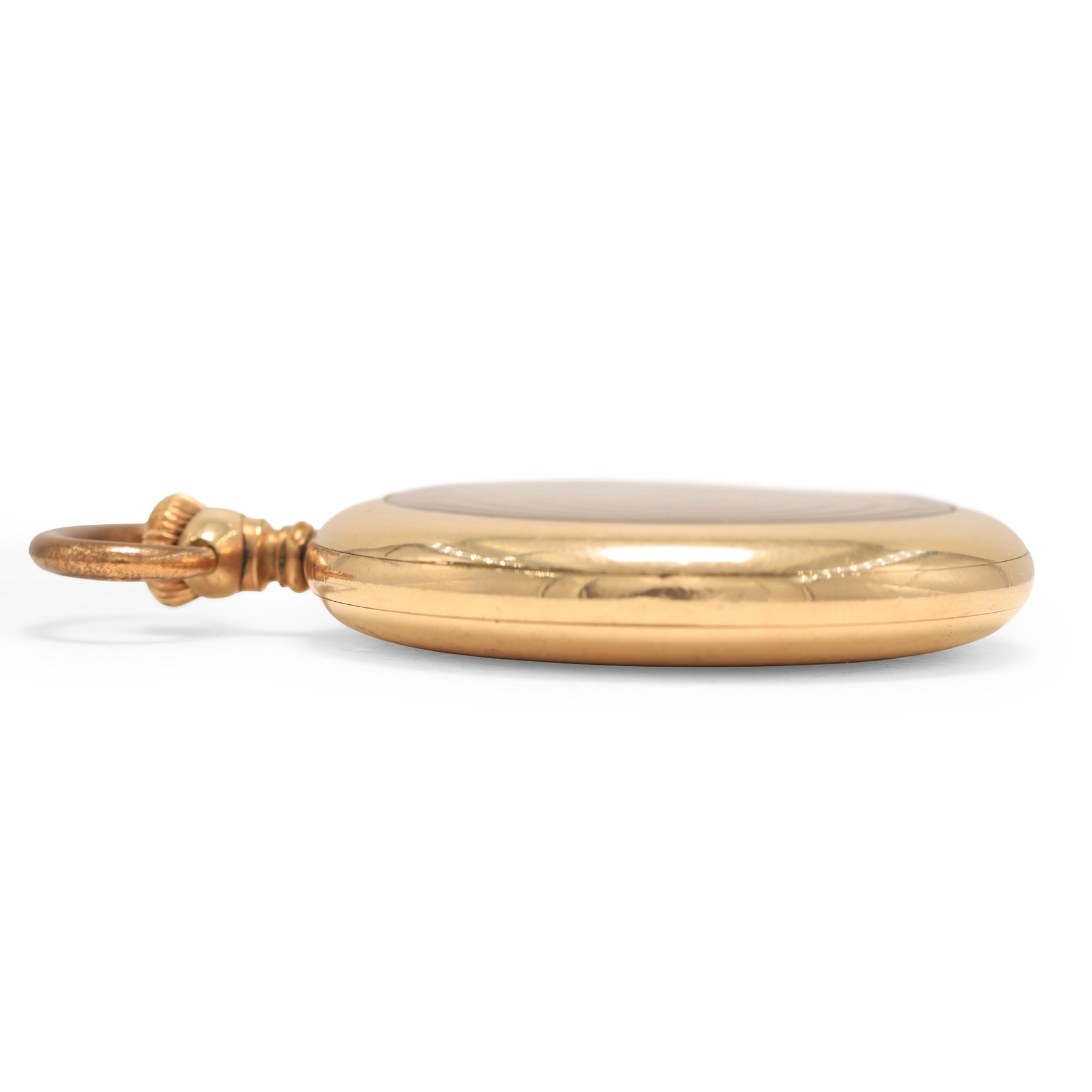Early 20th century gold-plated open face keyless lever pocket watch by Omega, No. 3481968, white enamel dial with Arabic hour markers, outer 5 minute ring and subsidiary seconds dial