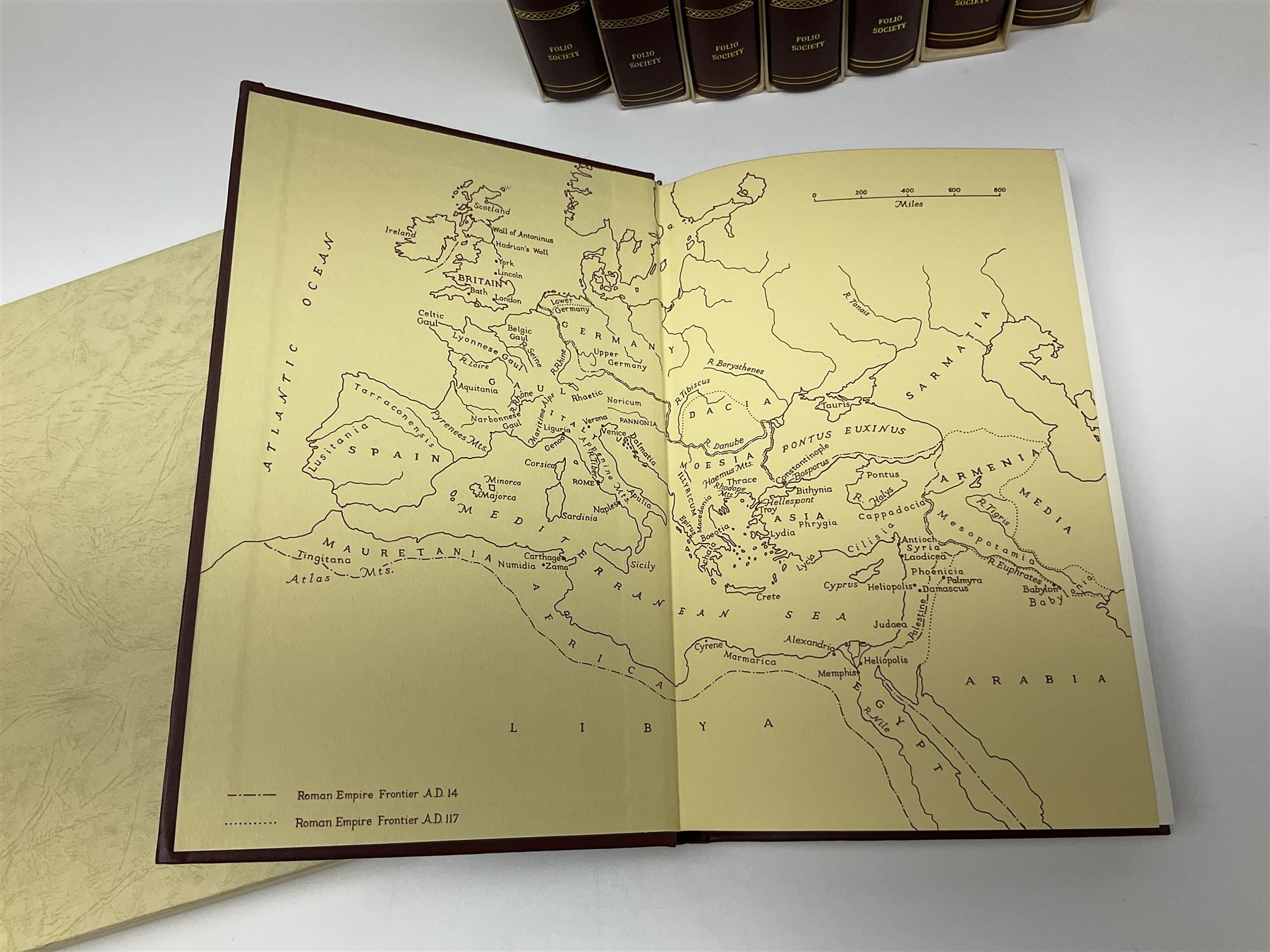 Folio Society - eighteen volumes including The History of the Decline and Fall of the Roman Empire, eight volumes, The History of England, five volumes etc, all with slip covers 