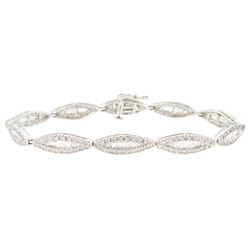 18ct white gold round brilliant cut and baguette cut diamond, marquise shaped link bracelet, hallmarked, total diamond weight approx 3.00 carat