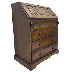Old Charm oak bureau, fitted with fall front above four drawers
