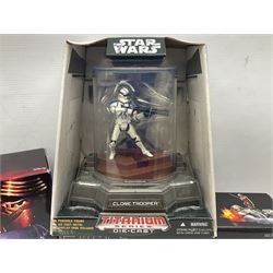Star Wars - The Force Awakens First Order Special Forces TIE Fighter; The Black Series Centrepiece of Luke Skywalker; Revenge of the Sith Battle Pack Treachery on Saleucami; Titanium Series Die-Cast Clone Trooper; and two other pairs of figures; all boxed (6)