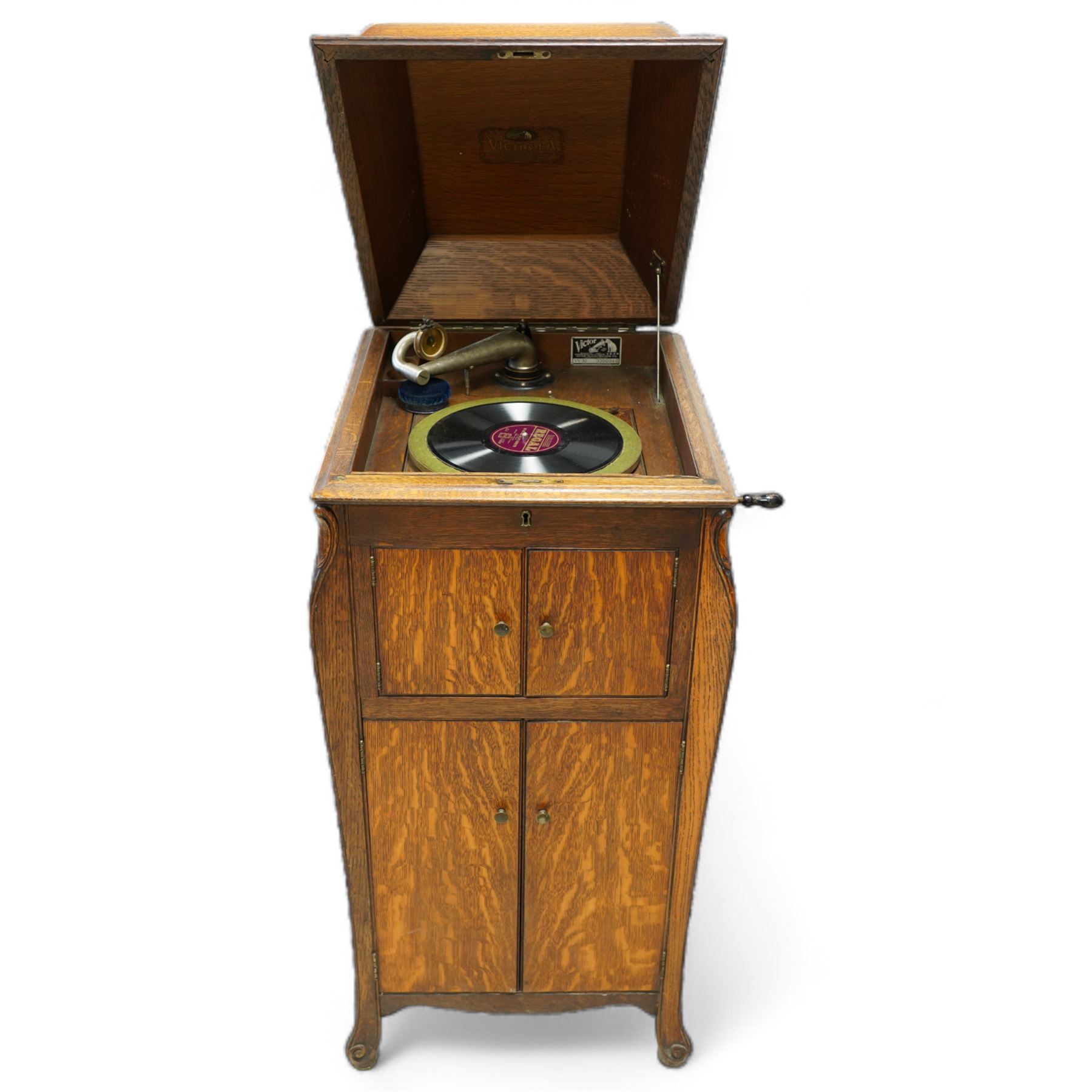 HMV - Early 20th century 'Victor talking machine' oak cased gramophone record player
