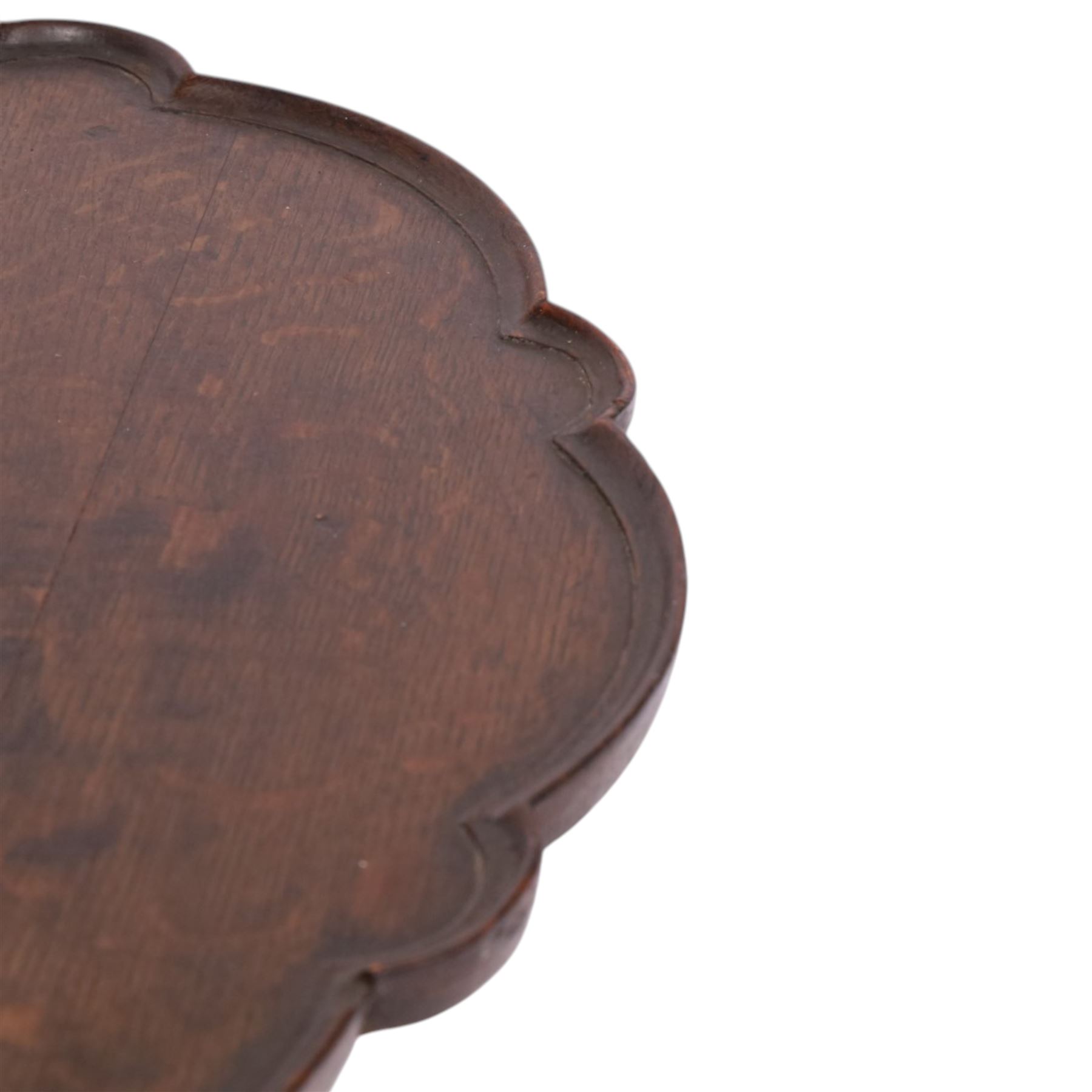 19th century oak scalloped tray, on lazy susan revolving on an circular base, D56cm