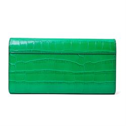 Mulberry - ‘Harlow Medium’ wallet in Emerald Green crocodile-embossed leather, the double envelope flap with gold-tone twist-ring Rider’s Lock fastening, opening to a gusseted interior with four card slots, zipped coin compartment and front press-stud pocket, with box
