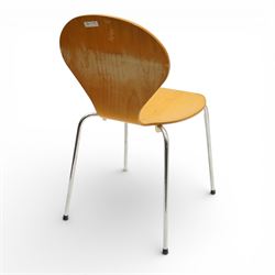 Danerko - mid 20th century set of eight ‘Ant’ plywood dining chairs, moulded beech plywood seats and backs on chrome tubular supports