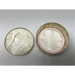 Mother of pearl nativity scene, together with mother of pearl box, shell and carved shell