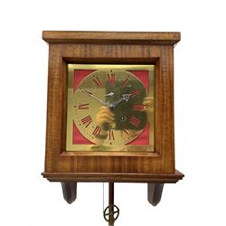 Eight-day weight driven wall clock to the constructional design of John Wilding, with a brass sheet dial and fretted Roman numerals, pierced steel hands and seconds hand, brass movement plates with steel pillars, lantern pinions and brass wheels, mahogany veneered case with a sliding hood and wall bracket, with pulley, brass cased weight and pendulum.
The movement was designed for a passing strike which has been disconnected, the maker must have intended to use Henry Wards hourly striking mechanism which John Wild fitted to his movement. Many of the components are present but not fitted to the movement. With a copy of John Wildings construction book “How to make a Weight Driven Eight Day wall clock”
