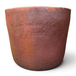 Large terracotta circular planter, oval form with ribbed top, planted; and an Errington Reay & Sons terracotta planter
