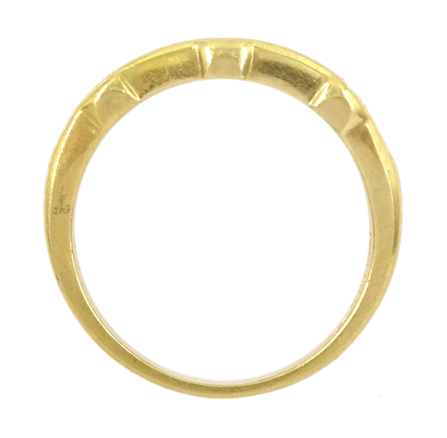 18ct gold round brilliant diamond and calibre cut sapphire half eternity ring, Sheffield 1996, total diamond weight approx 0.45 carat