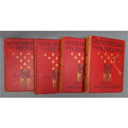  Wilson H.B.: With The Flag To Pretoria. 1900/01. Two volumes together with After Pretoria:The Guerilla War. 1902. Two volumes. Uniformly bound in Art Nouveau style red cloth/gilt, 4vols  