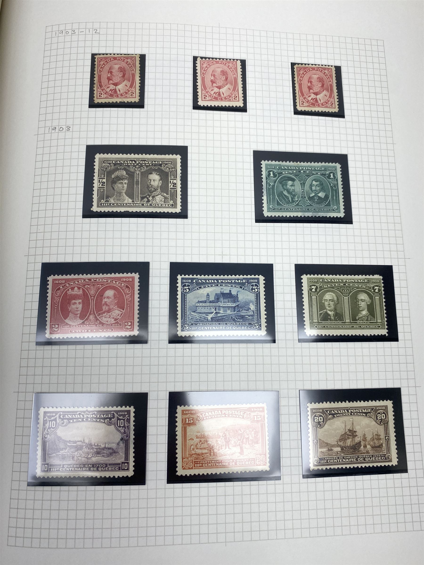 Canada Queen Victoria and later stamps, including 1852-57 six pence, ten pence etc, duplicates throughout showing variation, various King Edward VII issues, stamps on covers, Queen Elizabeth II unused blocks etc, housed in an album