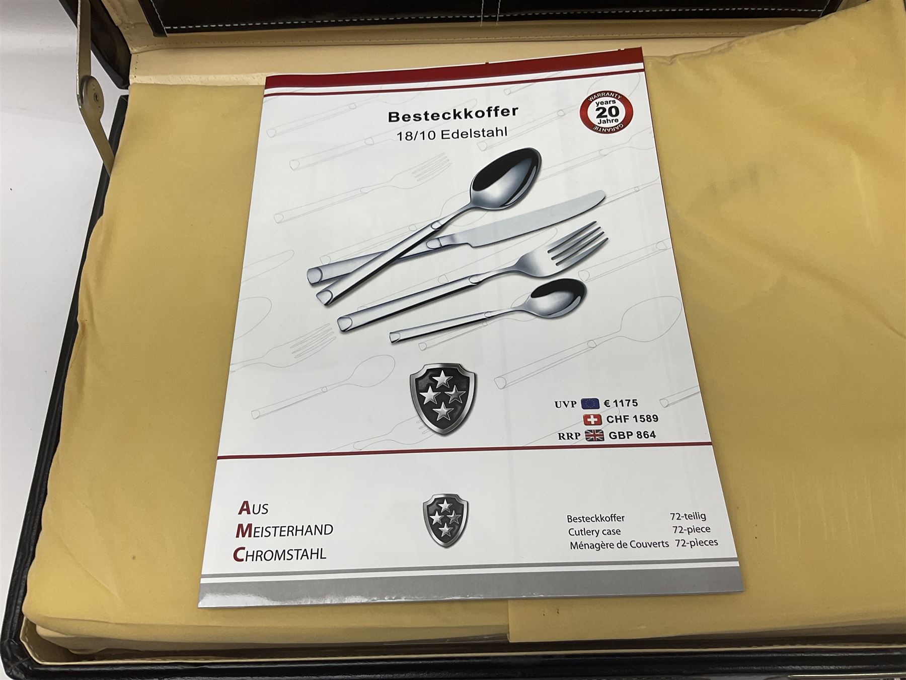 Swiss Besteckkoffer Anastacia Edelstahl canteen of Cutlery, housed in original briefcase, with paperwork