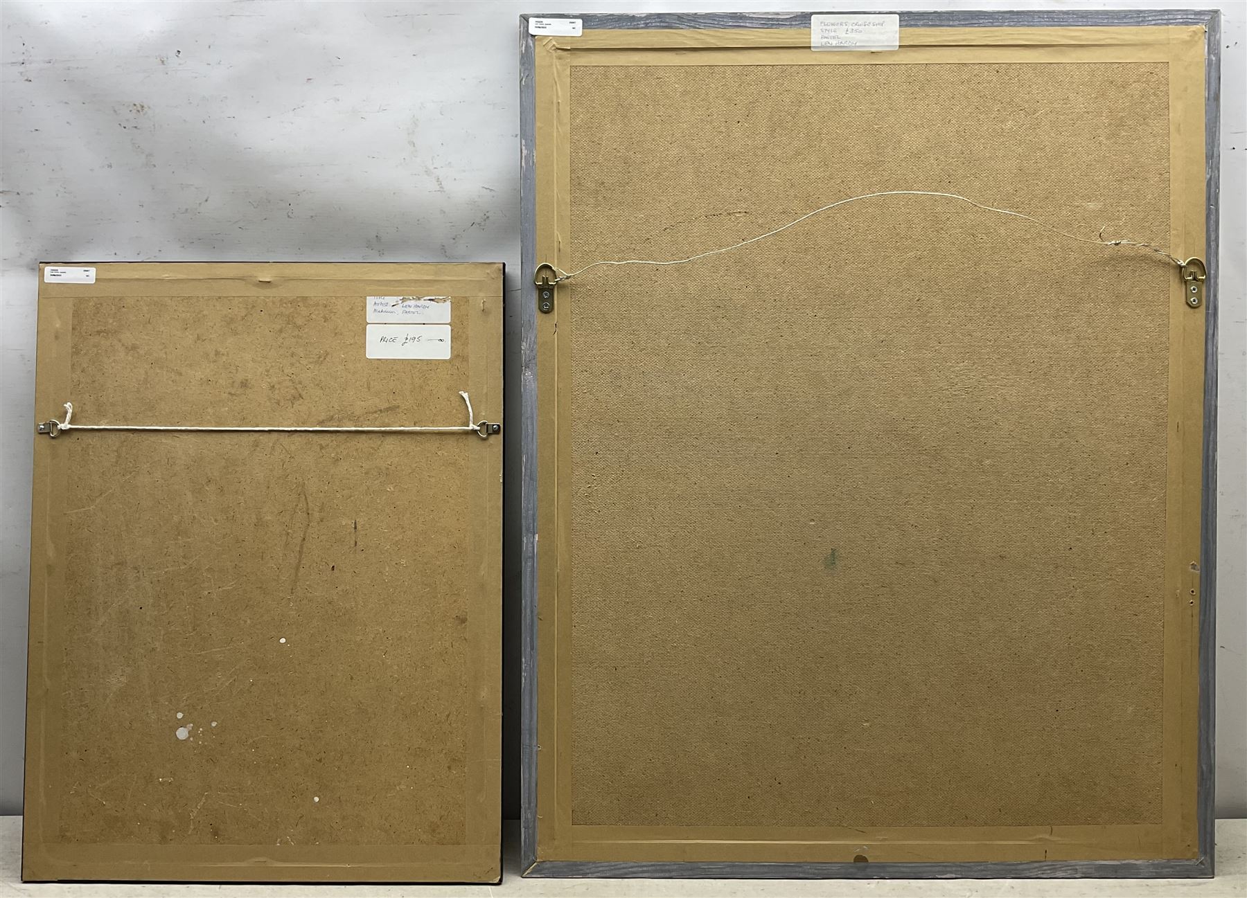 Leonard 'Len' Hardy (British 20th Century):Boats at Sunset and 'Flowers Cruise Ship Style', two pastels signed, one titled verso, max 67cm x 50cm (2)