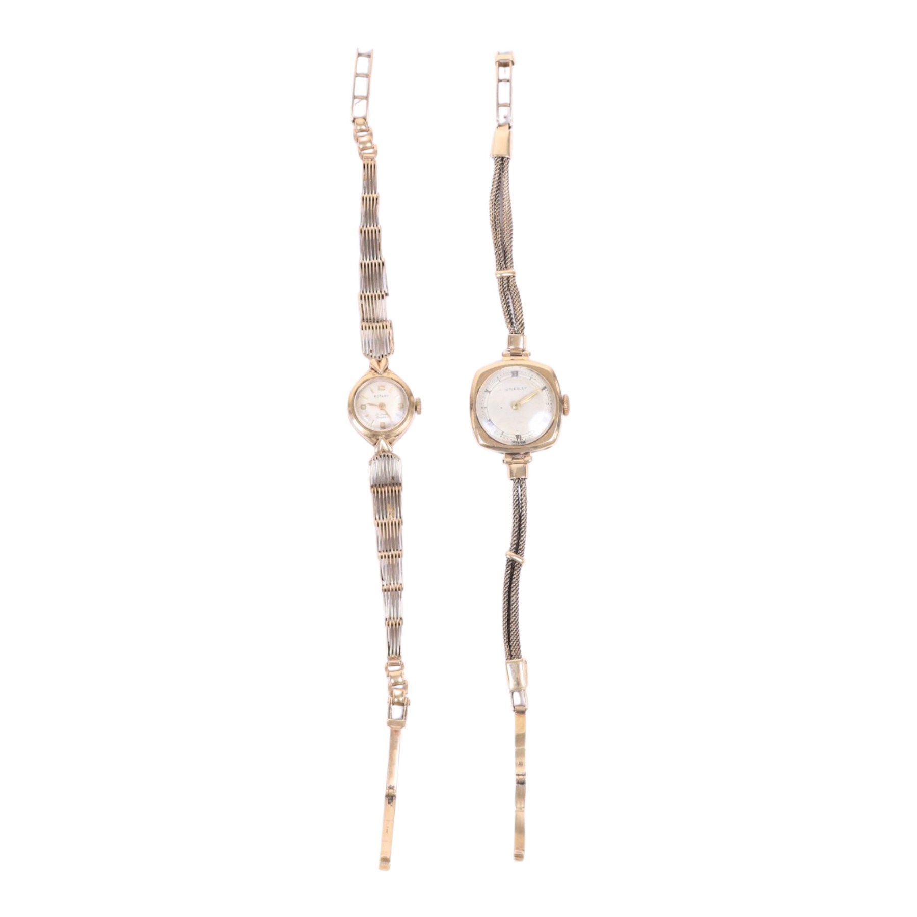 Rotary 9ct gold manual wind wristwatch and a Waverley 9ct gold wristwatch, both on 9ct gold bracelet, hallmarked