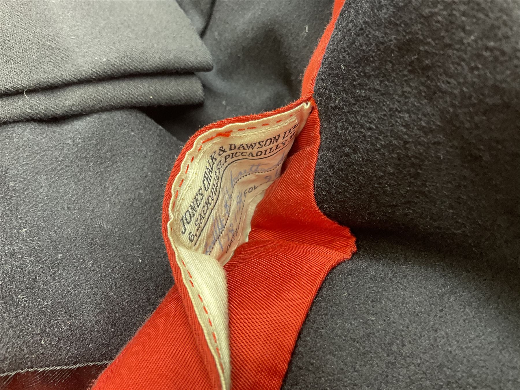 Royal Marines 2nd Lieutenant three-piece mess uniform, early 1950s, by Jones Chalk & Dawson Ltd 6 Sackville Street Piccadilly W; label dated 18.1.54 for 2nd Lieutenant R.E. Maitland