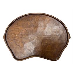 Mouseman - adzed oak kidney shaped tea tray with twin carved mouse signature handles, by the workshop of Robert Thompson, Kilburn, L45cm