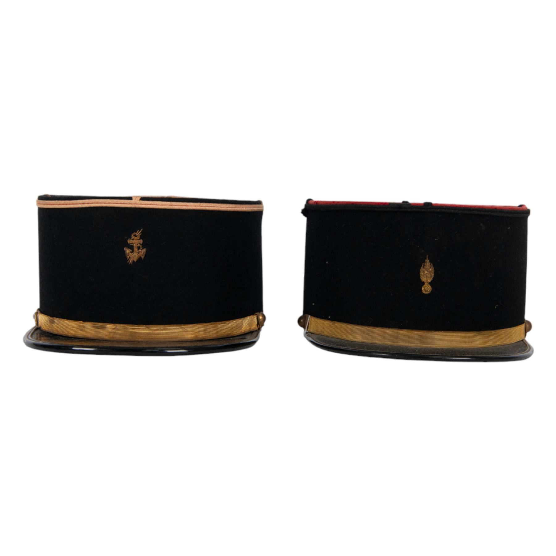 WWII French Colonial Marine Officer's kepi, circa 1939-1945, together with Infanterie de Ligne kepi