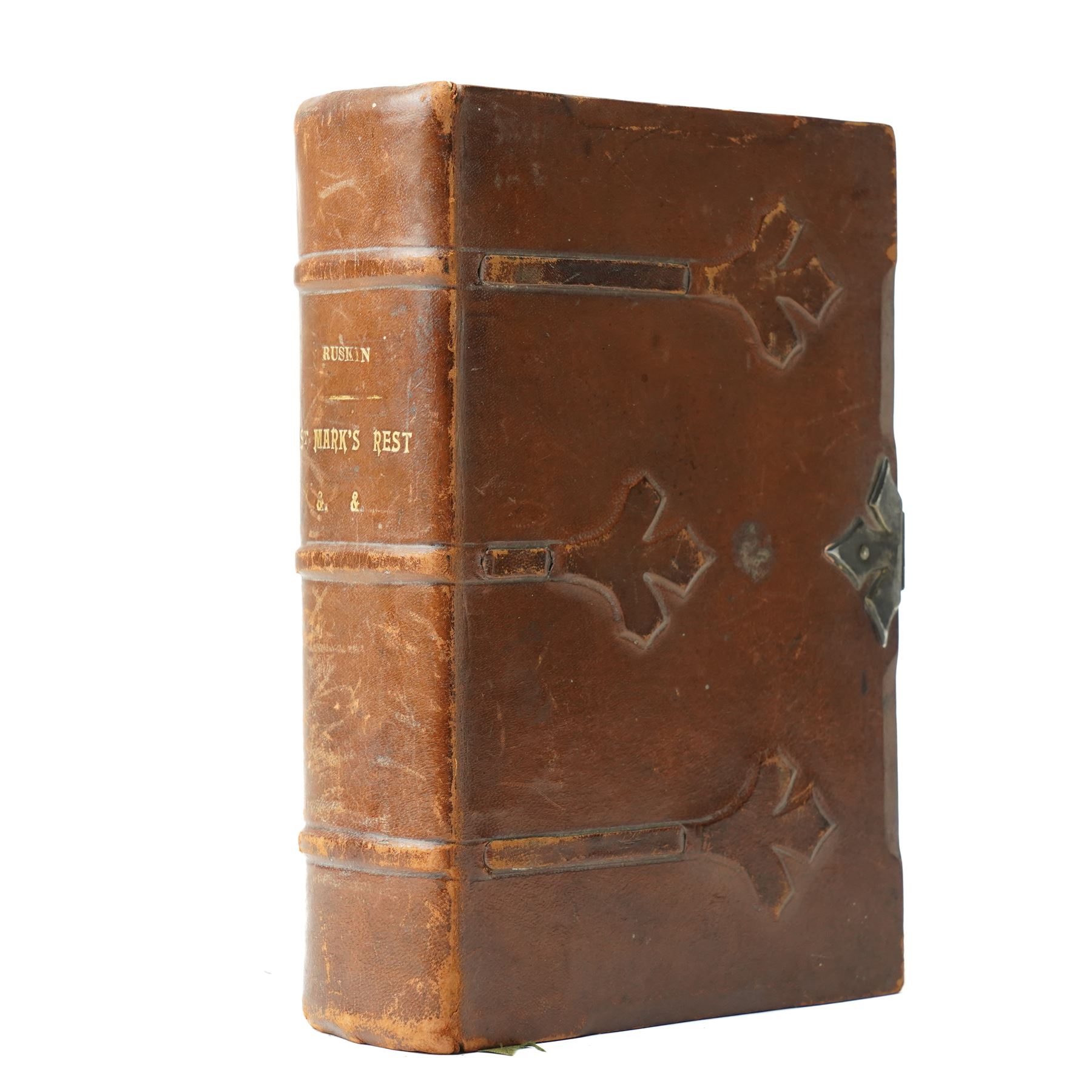 Ruskin, John - Four volumes bound as one 'St Marks Rest', 'The Poetry of Architecture', 'Giotto and his works in Padua' and 'The Element of Drawing' publishe by United States Book Company , marbled end papers bound in full tooled leather with silvered metal clasp