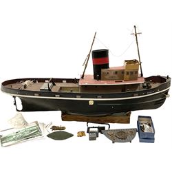 Large model of the tugboat 'Dhulia' on a wooden stand L144cm, together with a box of additional parts and plans