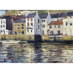 Chris Geall (British 1965-): Whitby Quayside, impasto oil on canvas signed 26cm x 36cm