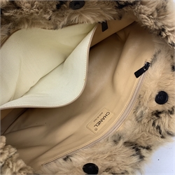 A Chanel 2001 rabbit fur tote bag, with diamond design and beige leather interior, serial no. 6880764, W39cm.